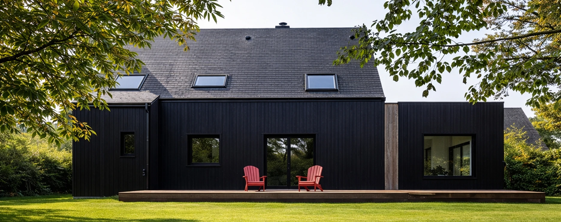 Maison contemporaine avec bardage bois noir et terrasse