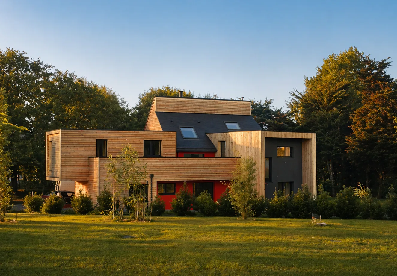 Vue extérieure maison FH au coucher du soleil